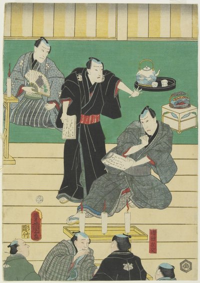 (Repetitie van een Kabuki-stuk), september 1860 door Utagawa Kunisada
